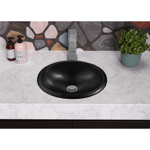 Hand Hammered Aluminum 17 inch Oval Drop In Bathroom Sink - Matte Black